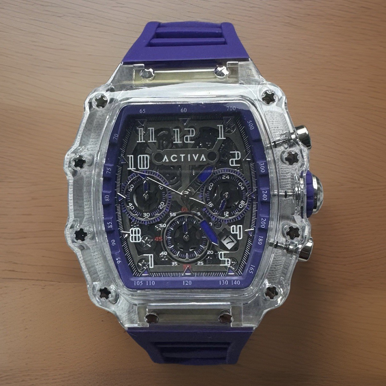 Activa X Invicta Watch 44.3mm Skeleton Dial Case Clear transparent Purple Black