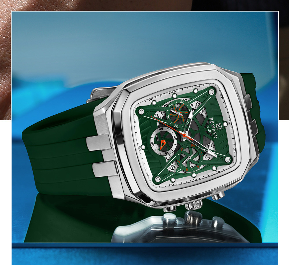REWARD Men’s Rectangle Multifunction Chronograph Calendar Luminous Quartz Watch