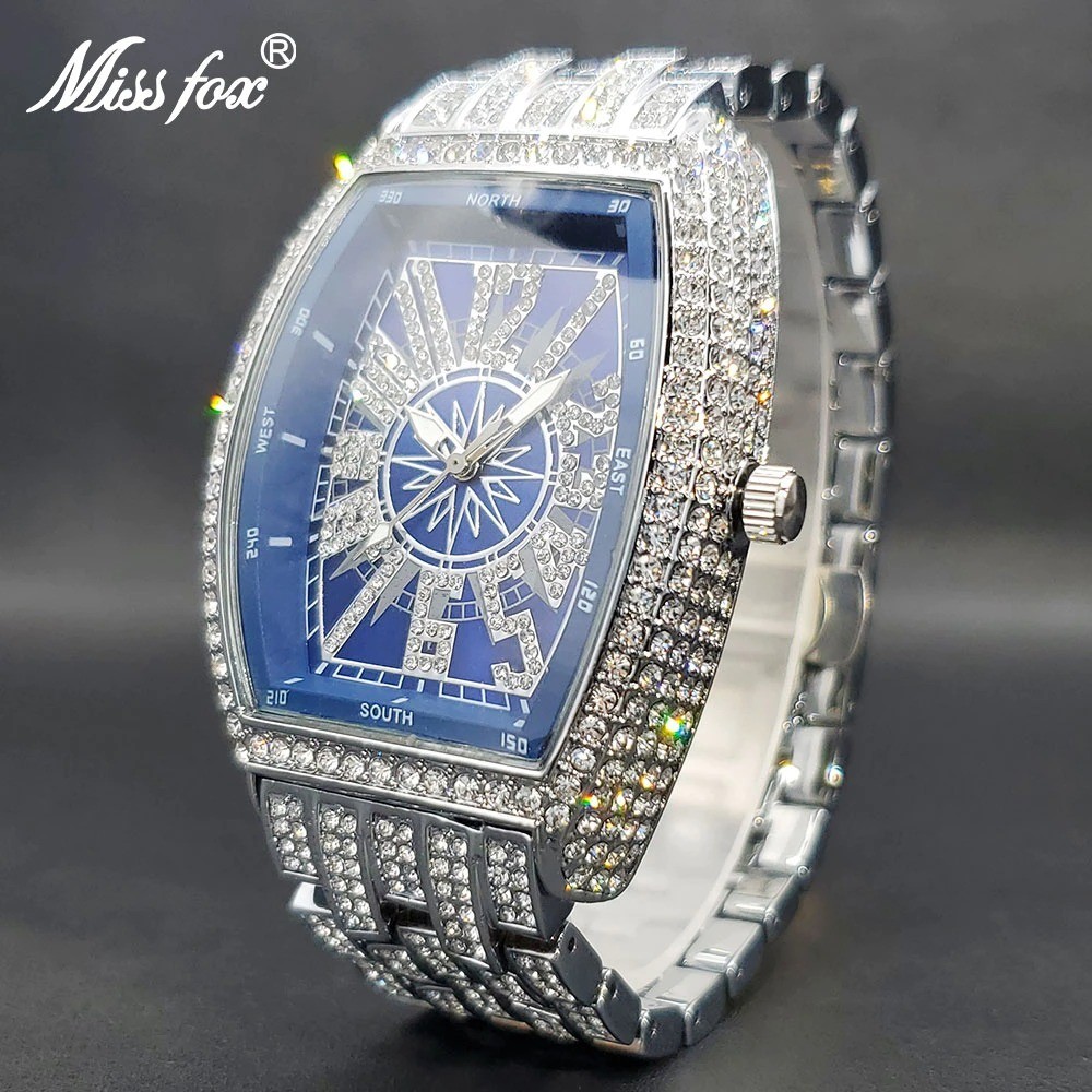Luxury Hip Hop King Bling Ice Out Men’s Watch Iced Silver Waterproof Cz Diamond