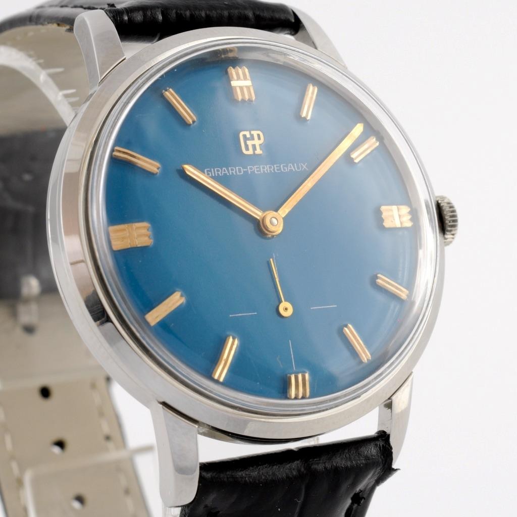 0% TARIFFS 0% SHIP VINTAGE JUMBO GIRARD PERREGAUX BLUE DIAL MANUAL WIND SWISS