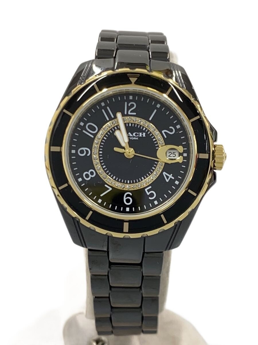 COACH 14503461 Quartz Black Ceramic Gold Tone Watch Excellent JAPAN