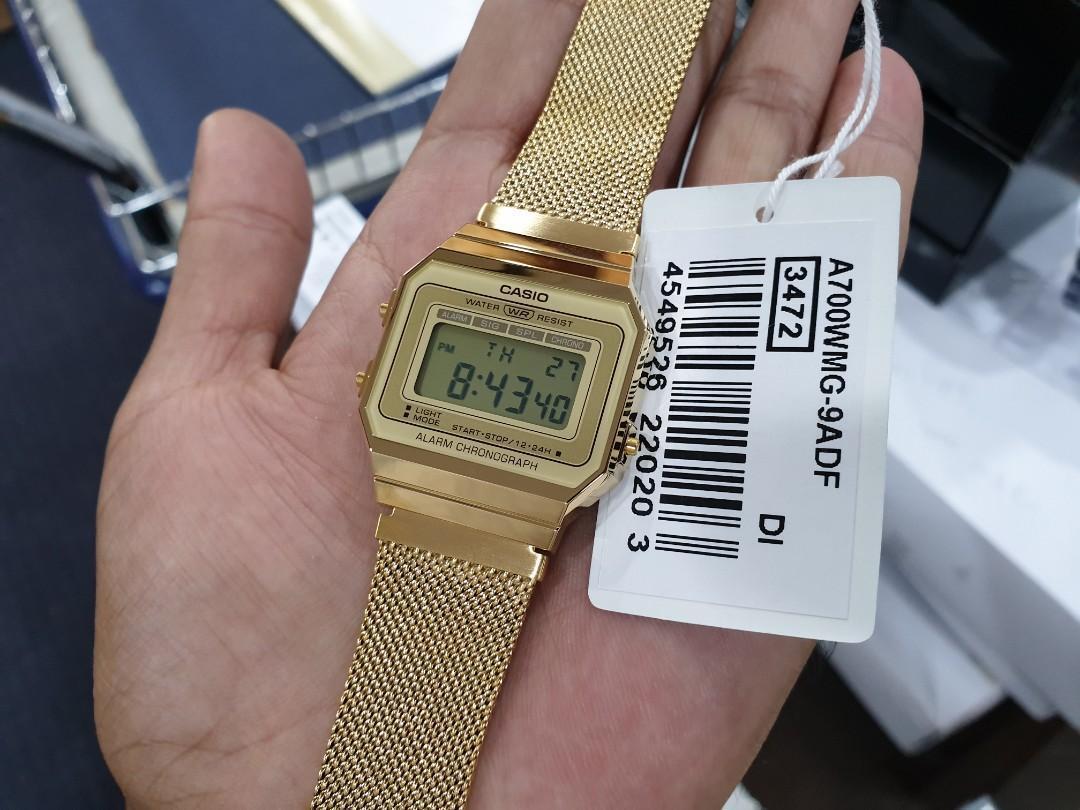 Casio A700WMG-9A Vintage Series Gold Stainless Steel Mesh Band Digital Watch