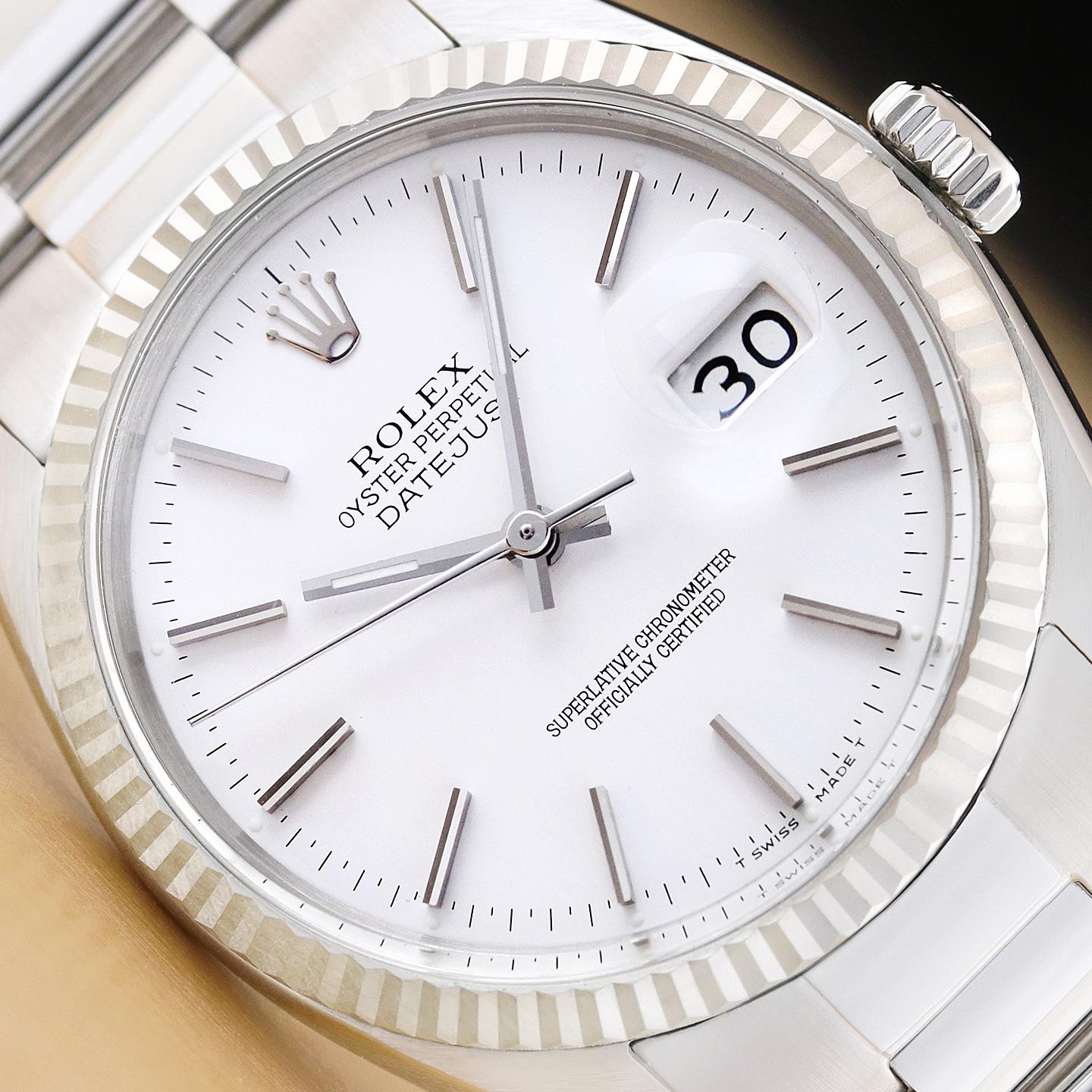 ROLEX MENS DATEJUST 16234 WHITE DIAL 18K WHITE GOLD STAINLESS STEEL OYSTER WATCH