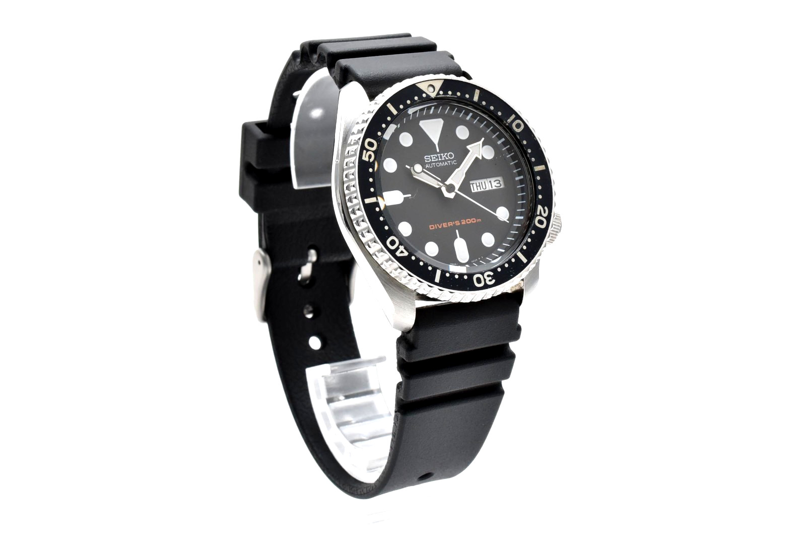 SEIKO 7S26-0020 Automatic Men’s Watch Diver 200m Black Dial Day Date New Strap