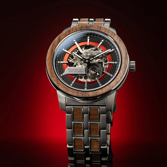 Original Grain Budweiser King of Beers Barrel Auto 44mm MSRP $459 🔥New🔥