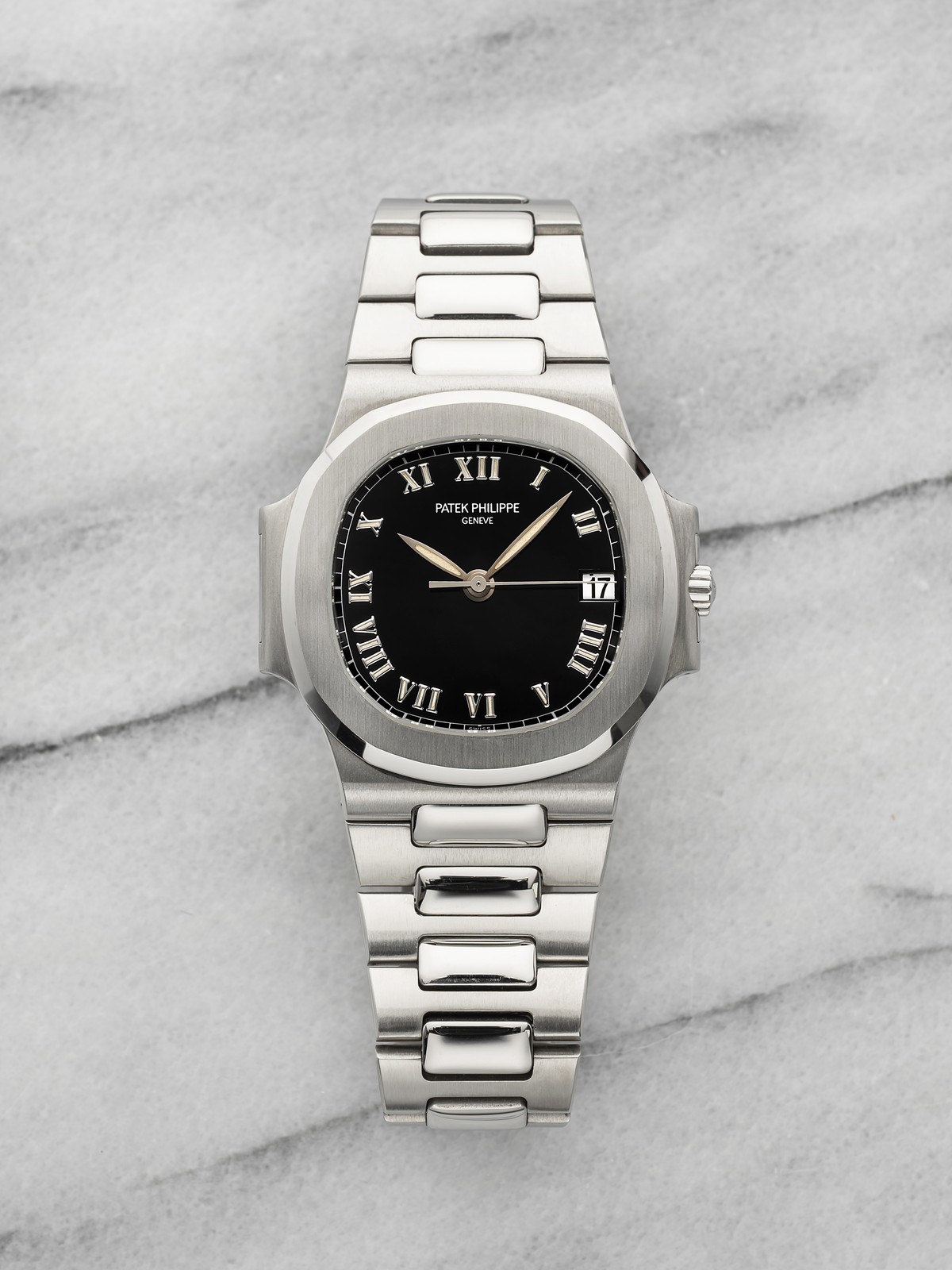 2000s Patek Philippe Nautilus 3800/1A Stainless Steel Black Roman Dial Auto 37mm