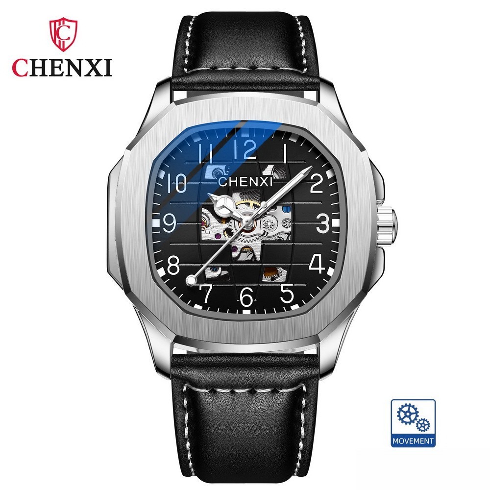 CHENXI Men’s Leather Hollow Out Luminous Tourbillon Automatic Mechanical Watch