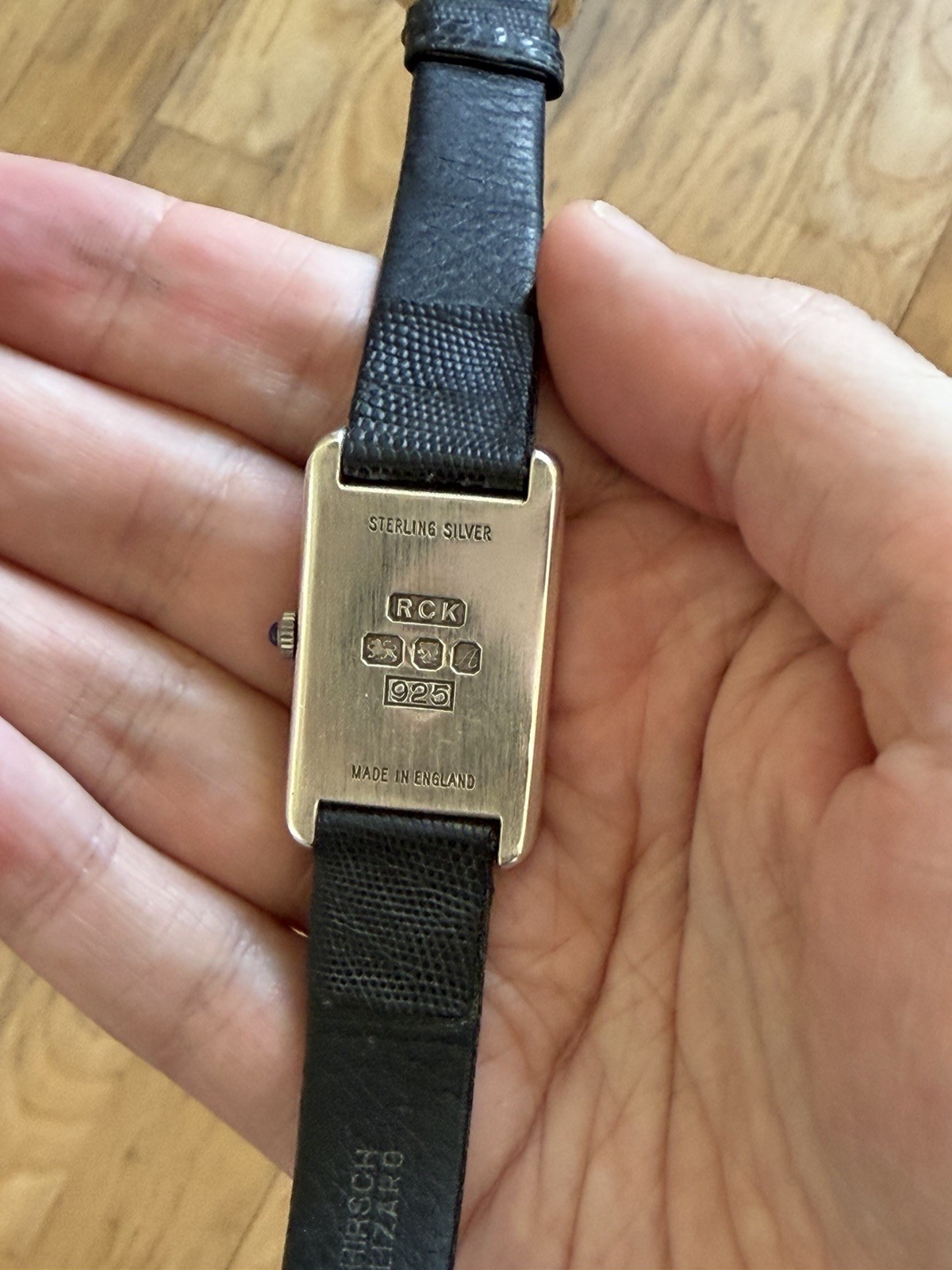 Roy King Sterling Silver Hallmarked Tank Style Watch 1975 Lizard Strap Manual
