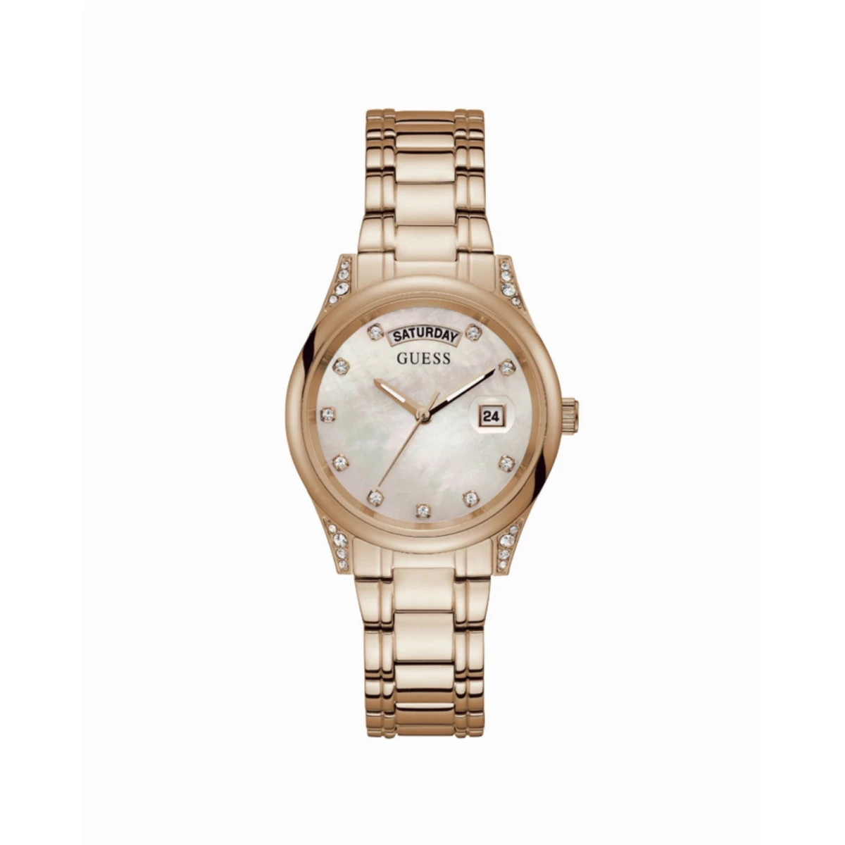 guess aura women’s time only steel watch gw0047l2