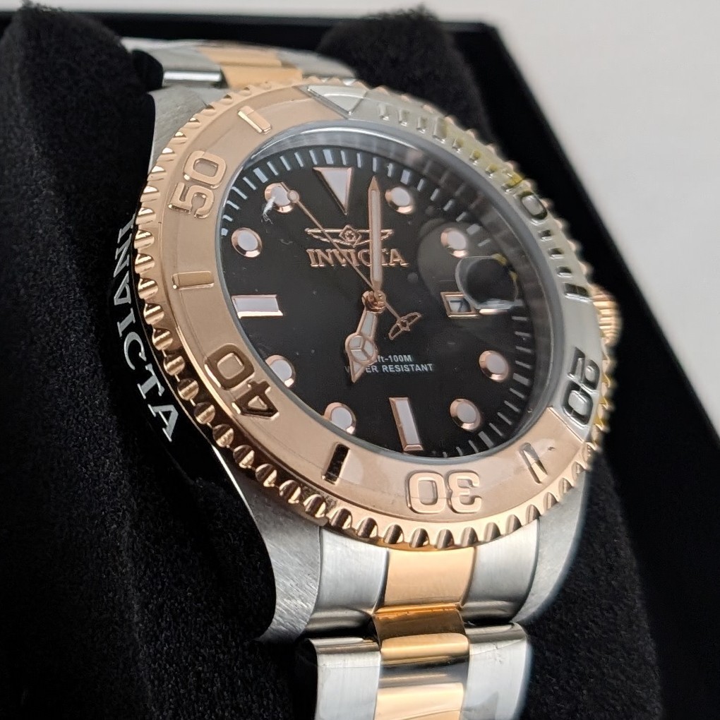 Invicta GRAND DIVER Men’s 47mm Watch Silver Tone Rose Gold Black Dial 24625 NEW