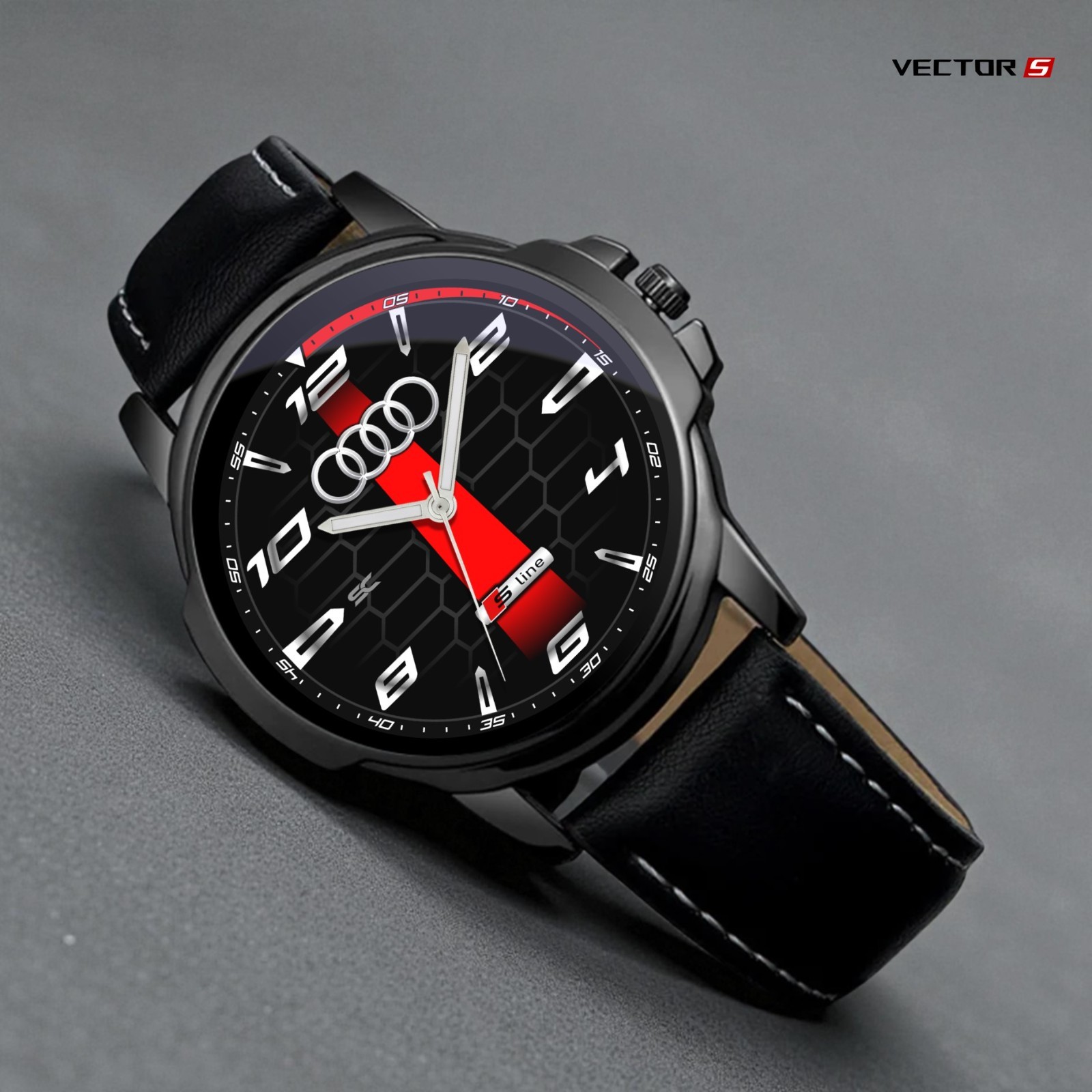 Audi Sport Heritage Stripe Black & Red Fan Art Quartz Wrist Watch RS
