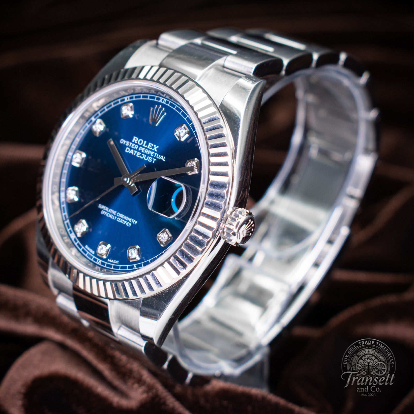 Rolex Datejust 126334 Silver Oyster Bracelet Blue Diamond Dial – COMPLETE SET