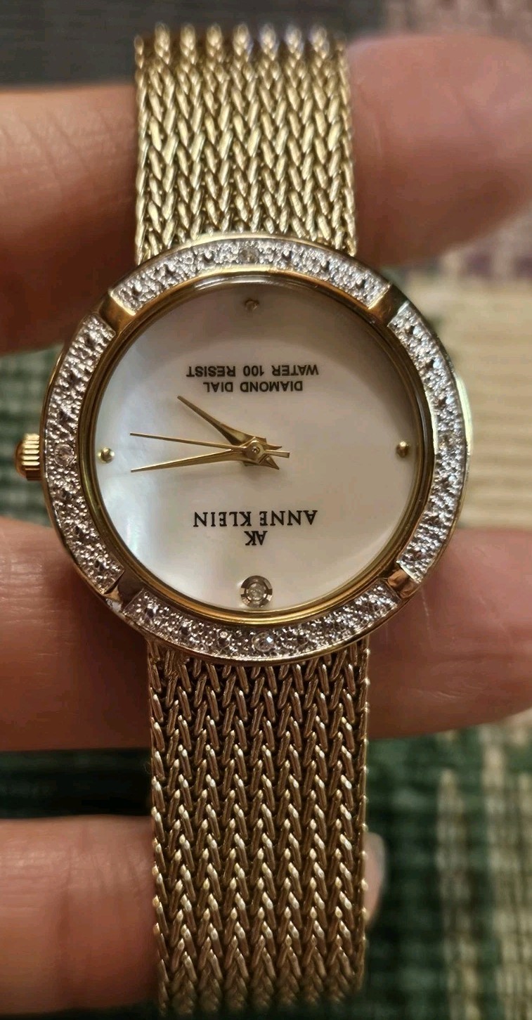 Anne Klein Diamond Dial Watch Gold Tone 10/9594 Y121E Mother Of Pearl