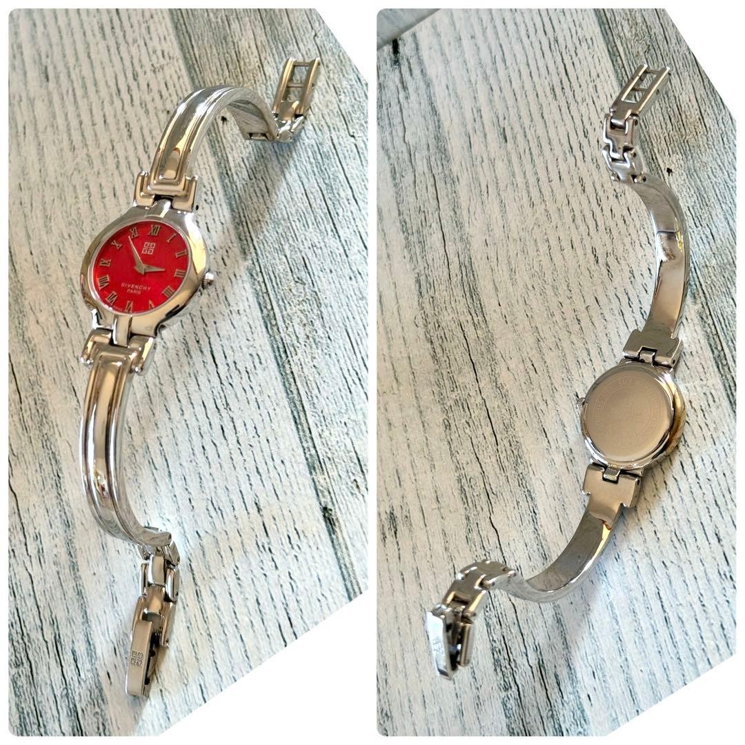 GIVENCHY Watch Round Red Bangle 2.4cm 17.0cm Rare Japan Vintage Silver-tone