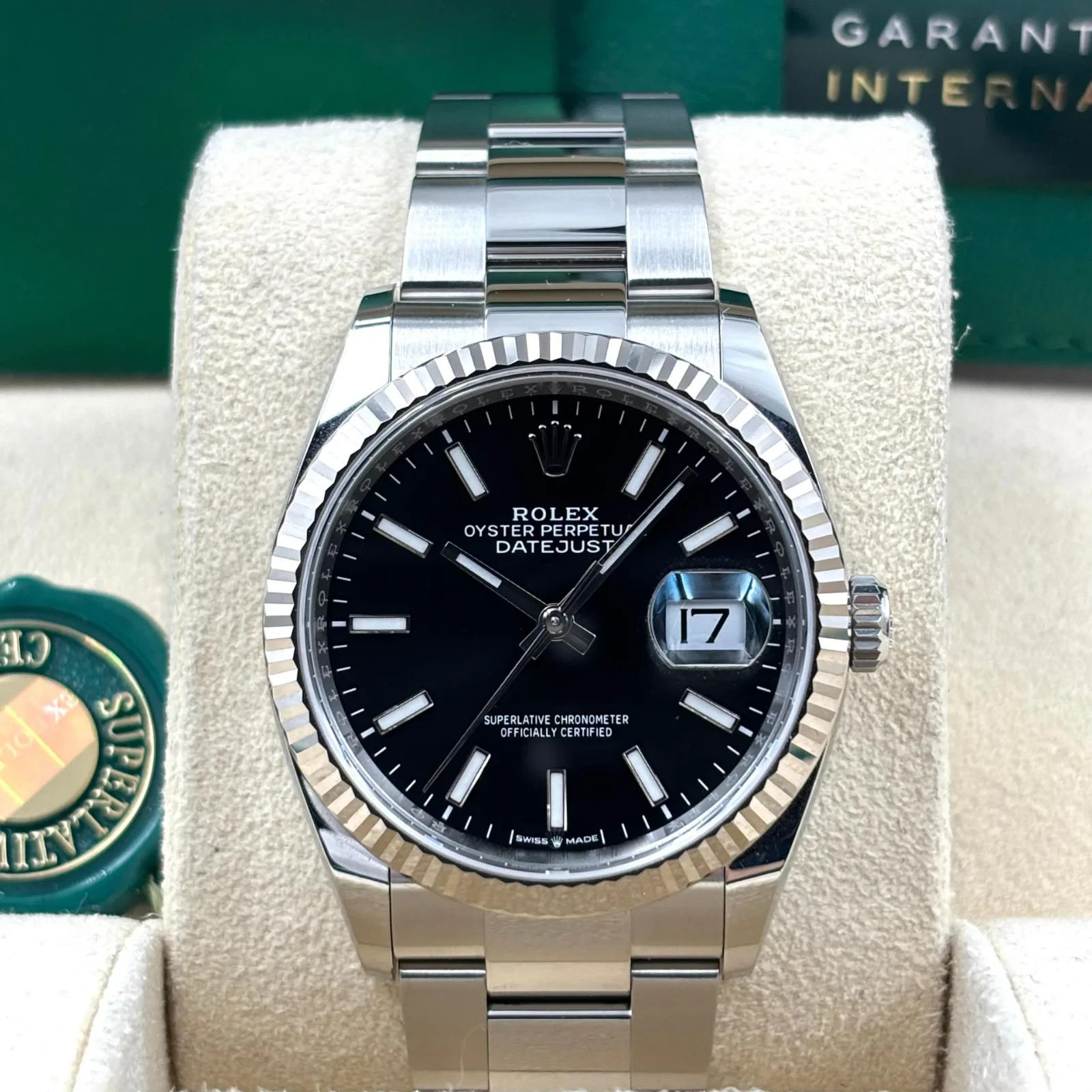New, unworn Rolex Datejust 36mm Fluted Bezel, Black Dial. Ref. 126234