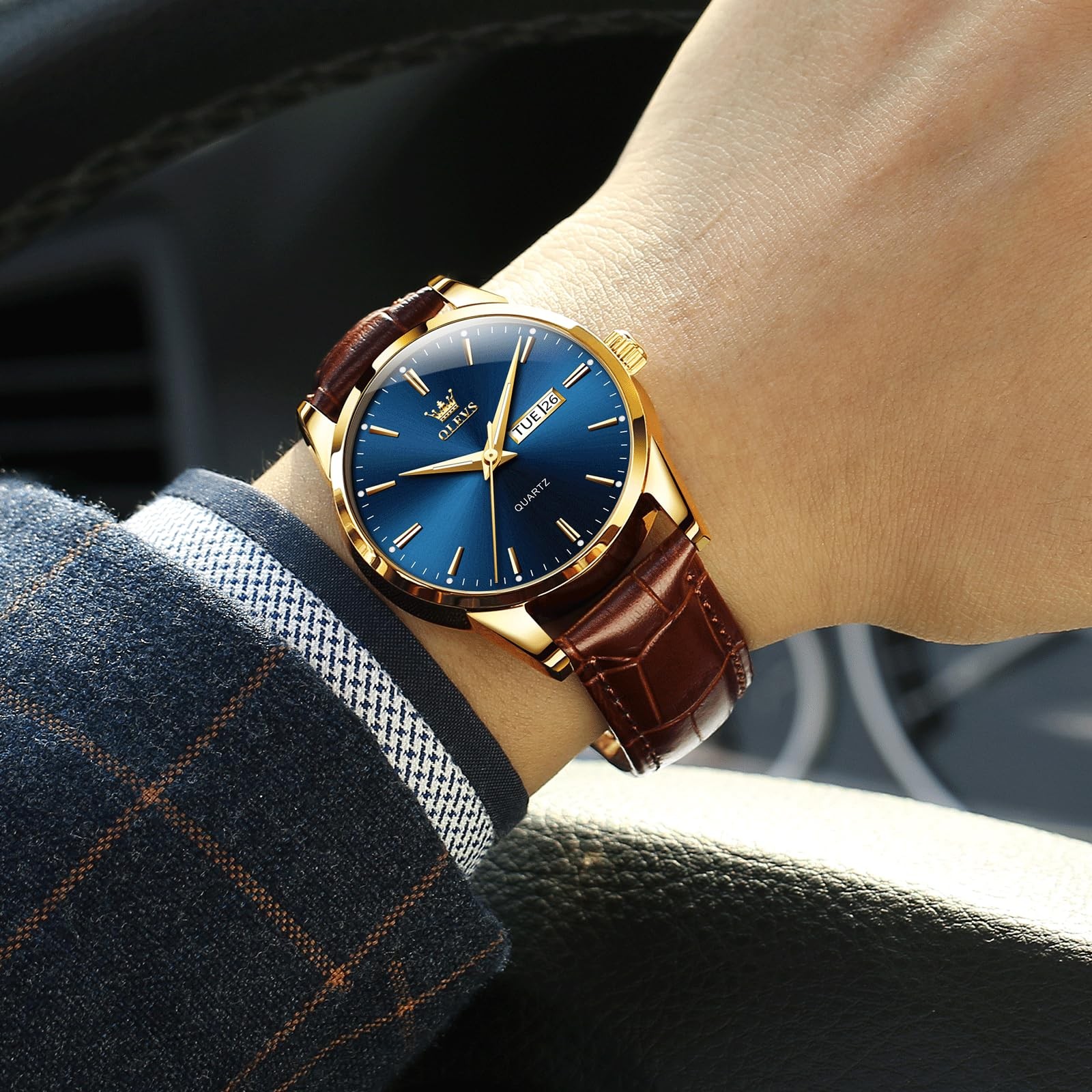 Reloj Casual De Cuero De Facil Lectura Con Calendario Y Luz Para Hombre