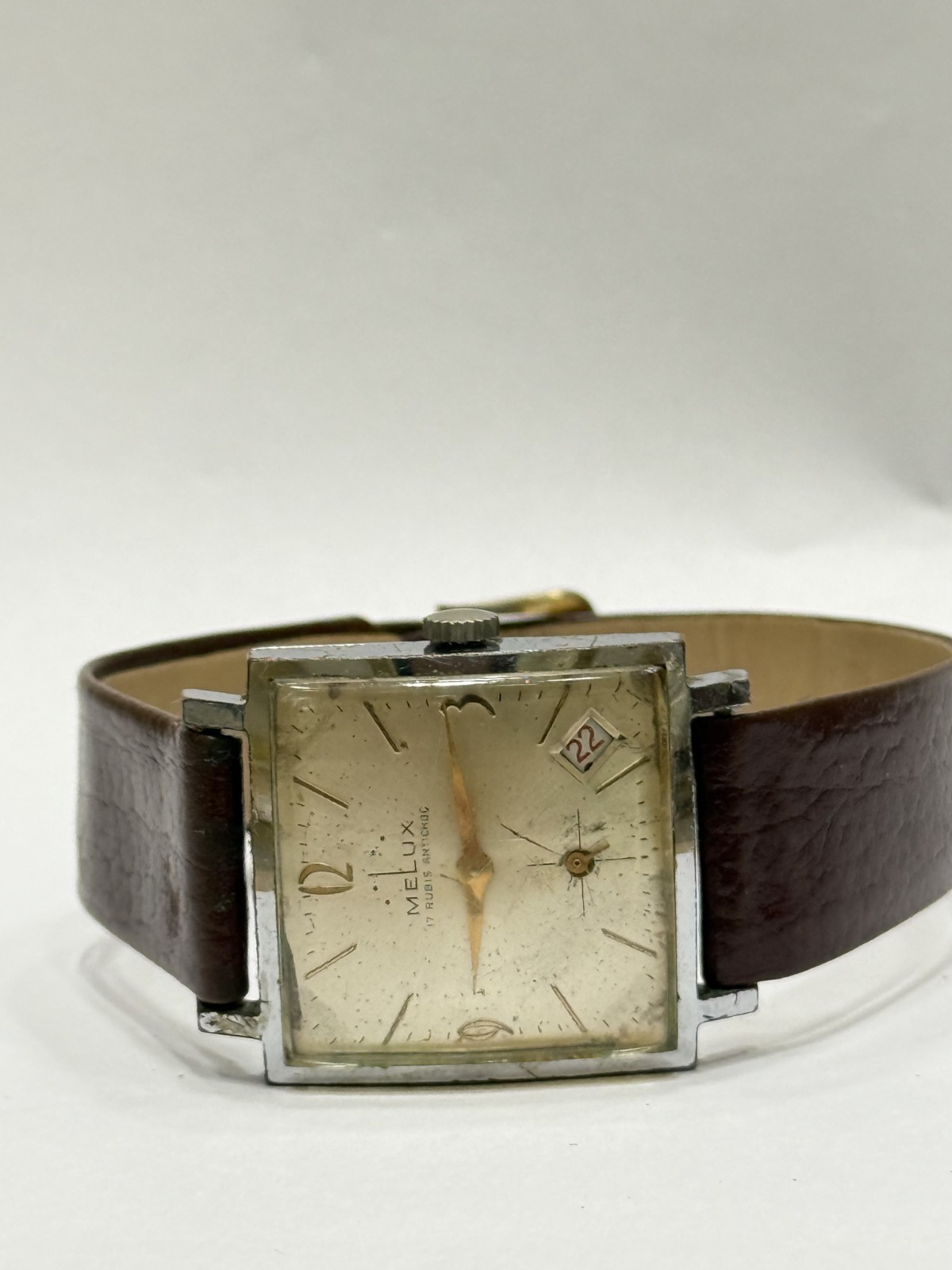 Vintage Melux Manual Date Watch 17 Jewels Cal.PS 32C Mens Square Swiss Made