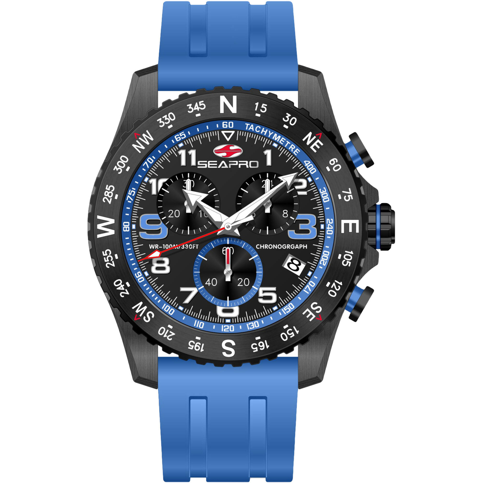 Seapro Men’s Watch Gallantry Quartz Black Dial Blue Rubber Strap SP9735