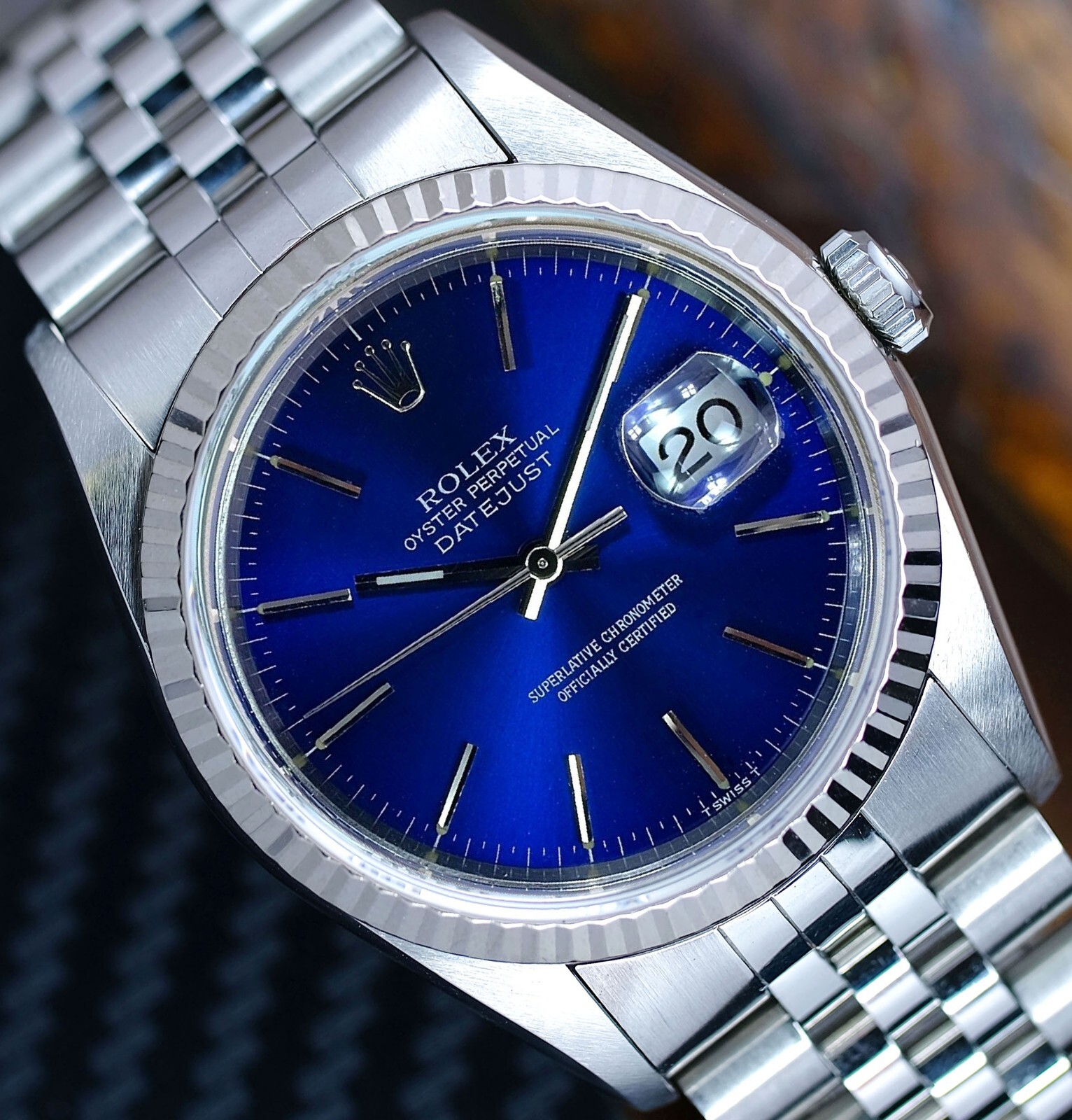 ROLEX MENS DATEJUST STEEL AND 18KW GOLD BLUE DIAL FLUTED BEZEL 36MM WATCH 16234