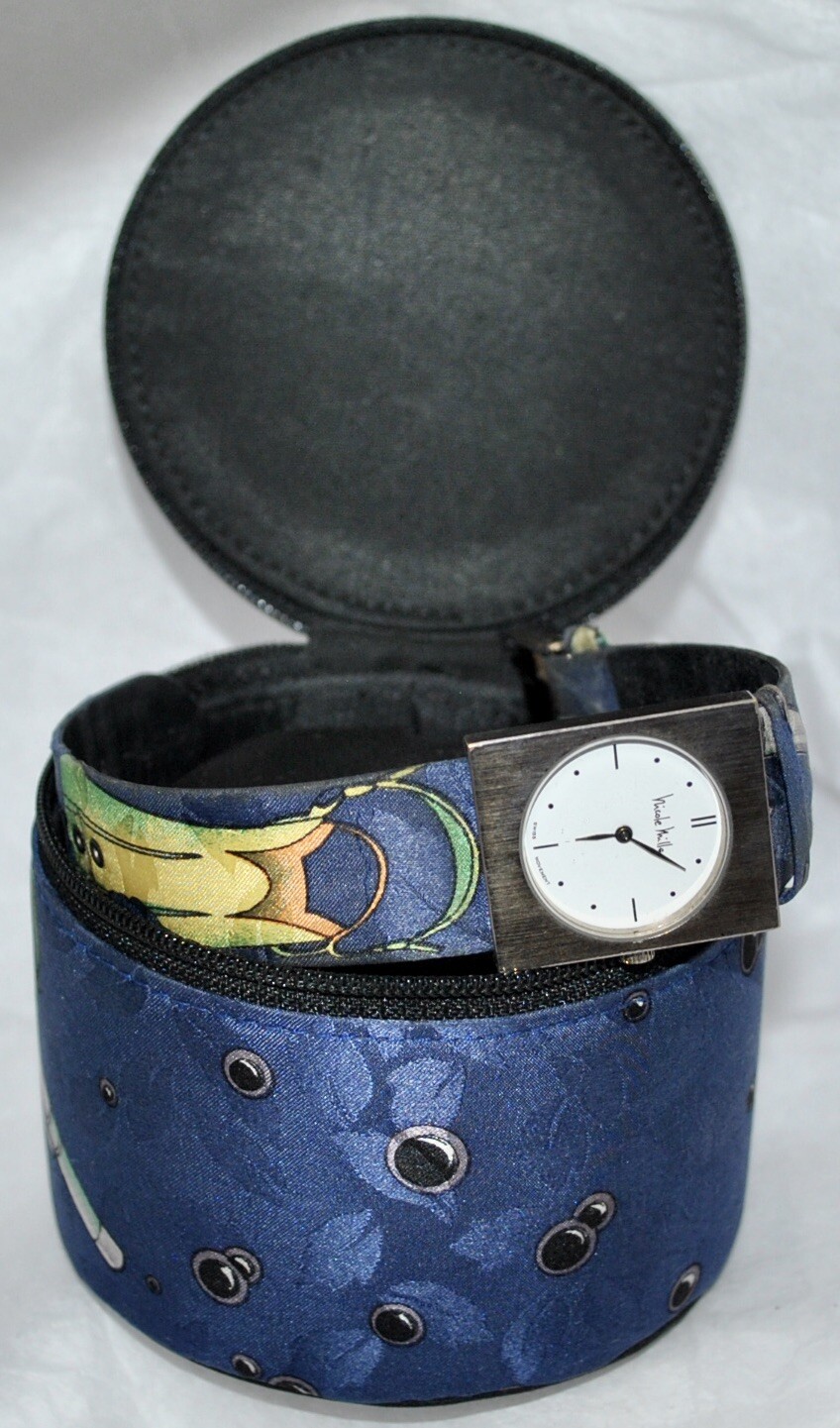 Estate Nicole Miller “Grab A Bite” Aquactic Theme Watch Silk/Leather Band w/Case