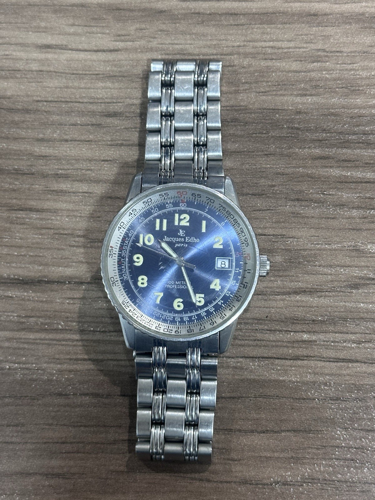 Jacques Edho Paris Blue Dial 100M Stainless Steel Quartz Men’s Watch Date