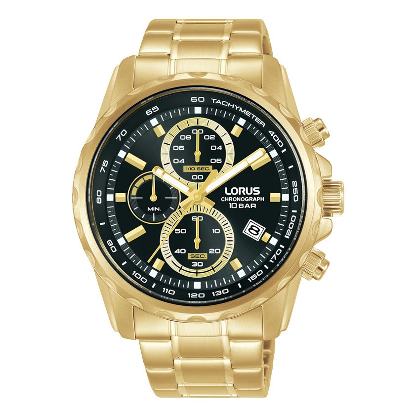 Lorus Sports Chronograph 43mm Gold-Tone Stainless Steel Watch RM378JX9