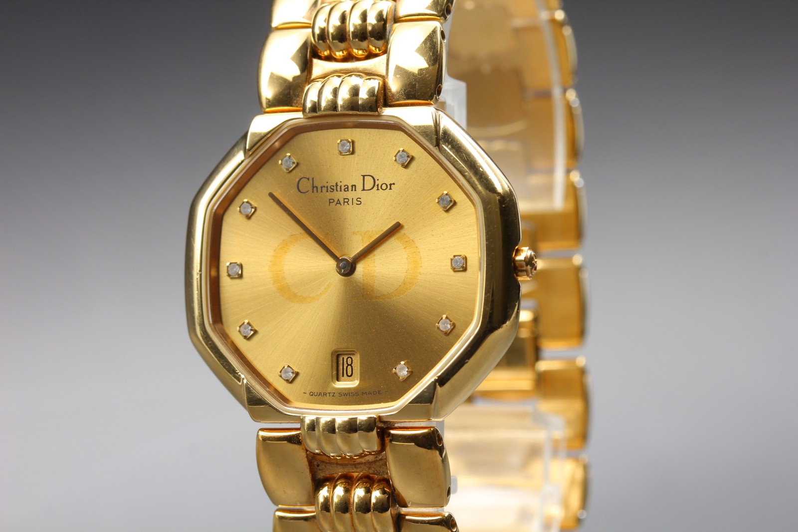 [Near MINT] Christian Dior 45.154 11P Diamond Gold Quartz Men’s Vintage Watch