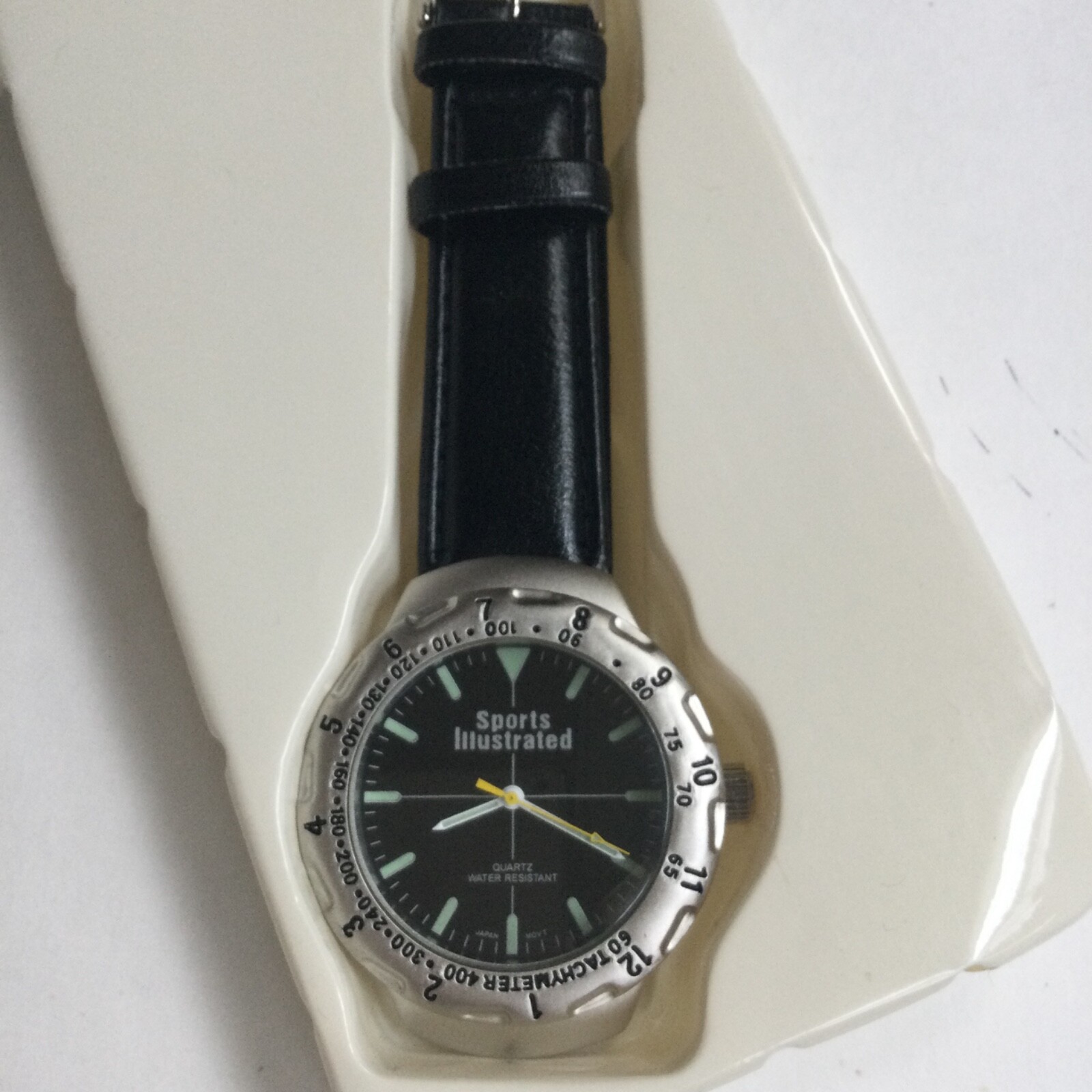 SPORTS ILLUSTRATED Mens Tachometer Black Leather Watch NWT