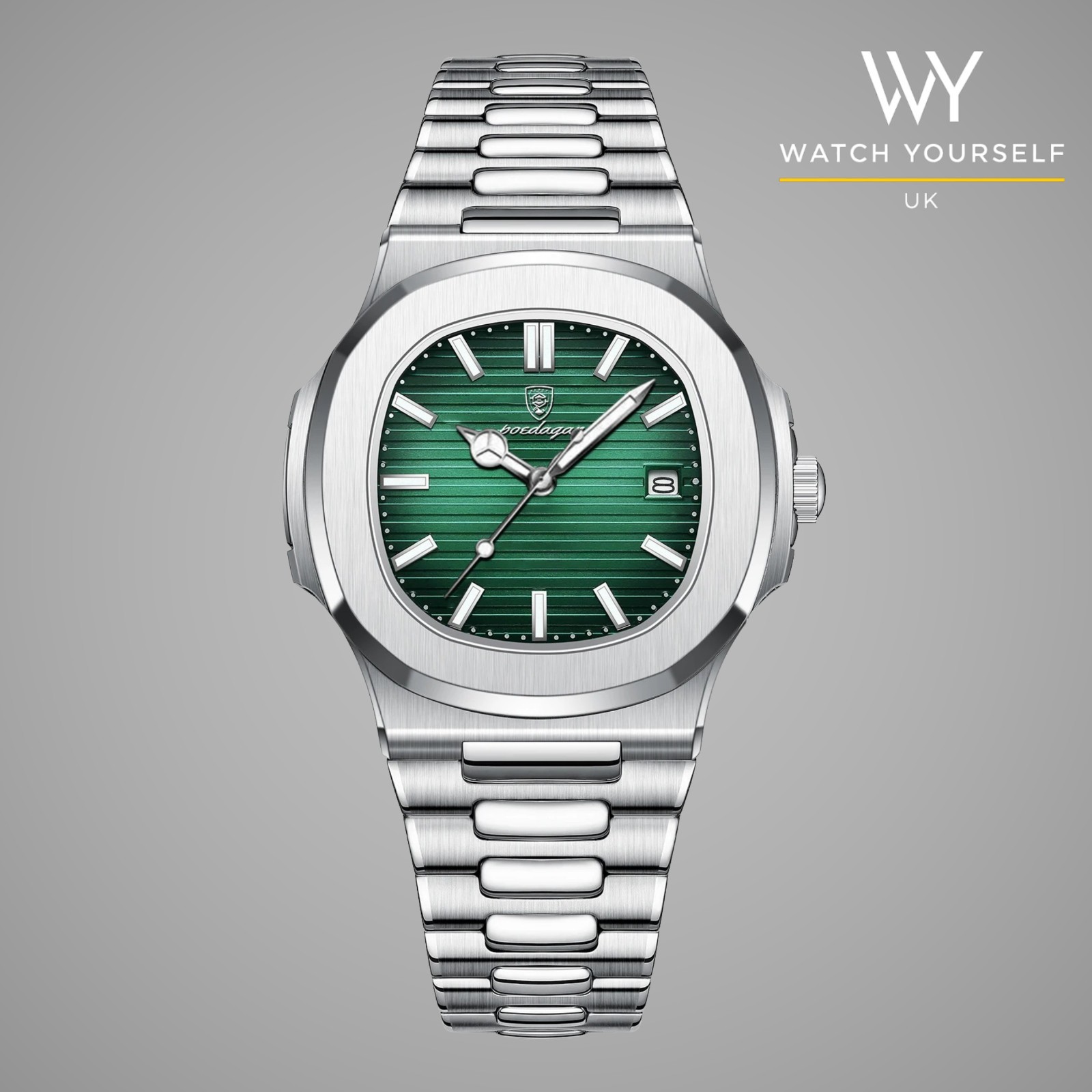Poedagar 613 Green Dial Men’s Luxury Stainless steel Business Wristwatch Box Set
