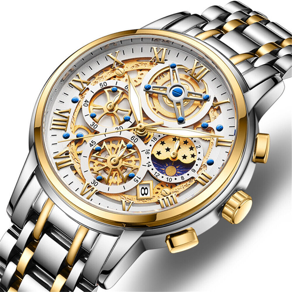 2025 LIGE Men’s Quartz Business Watch Stainless Steel Hollow Calendar Wristwatch