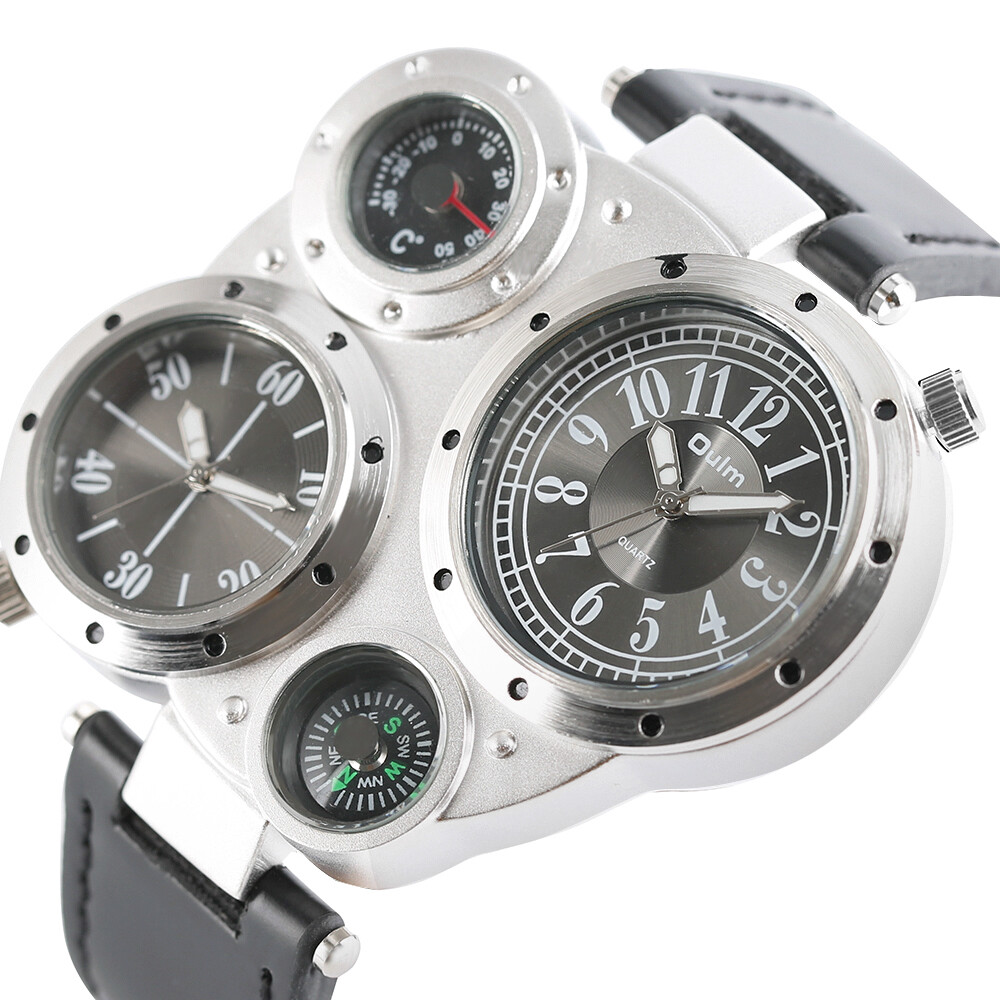 Oulm Brand Men Steampunk Watches Quartz Watch Sport Wristwatch Leather Strap