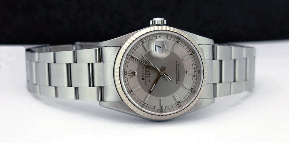 Rolex 36mm White Gold & Stainless Datejust Silver Bullseye Dial 16234 SANT BLANC