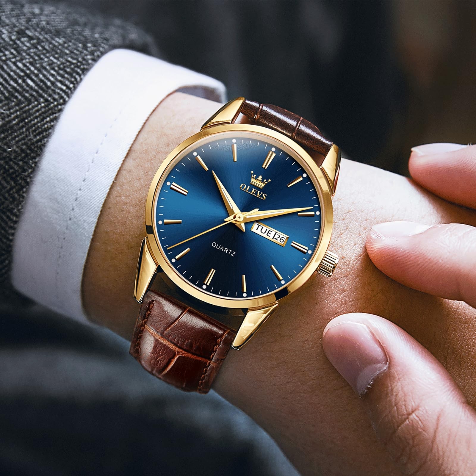 Reloj Casual De Cuero De Facil Lectura Con Calendario Y Luz Para Hombre