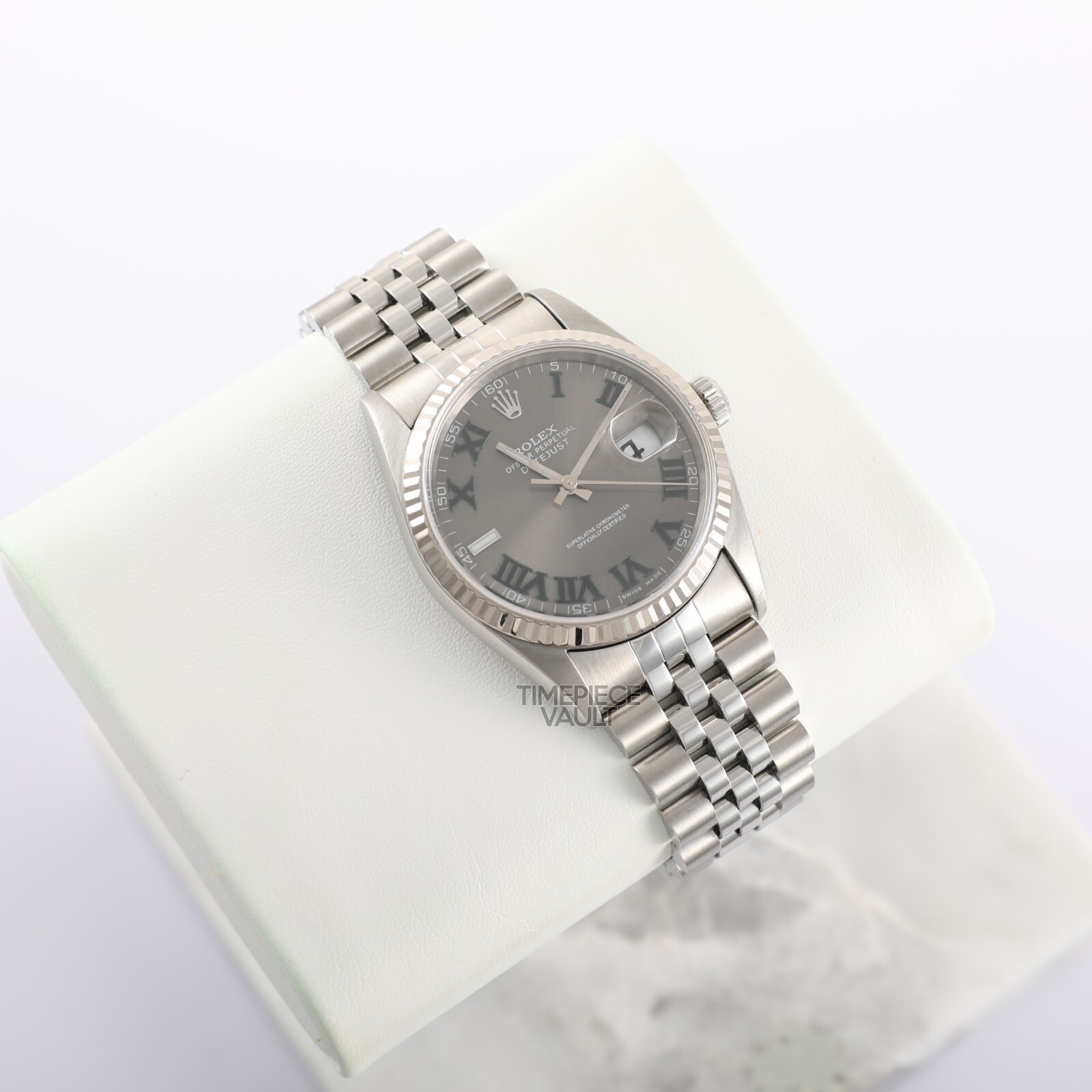 ROLEX DATEJUST 16234 STEEL NO HOLE 36MM CUSTOM WIMBLEDON DIAL 18K FLUTED BEZEL