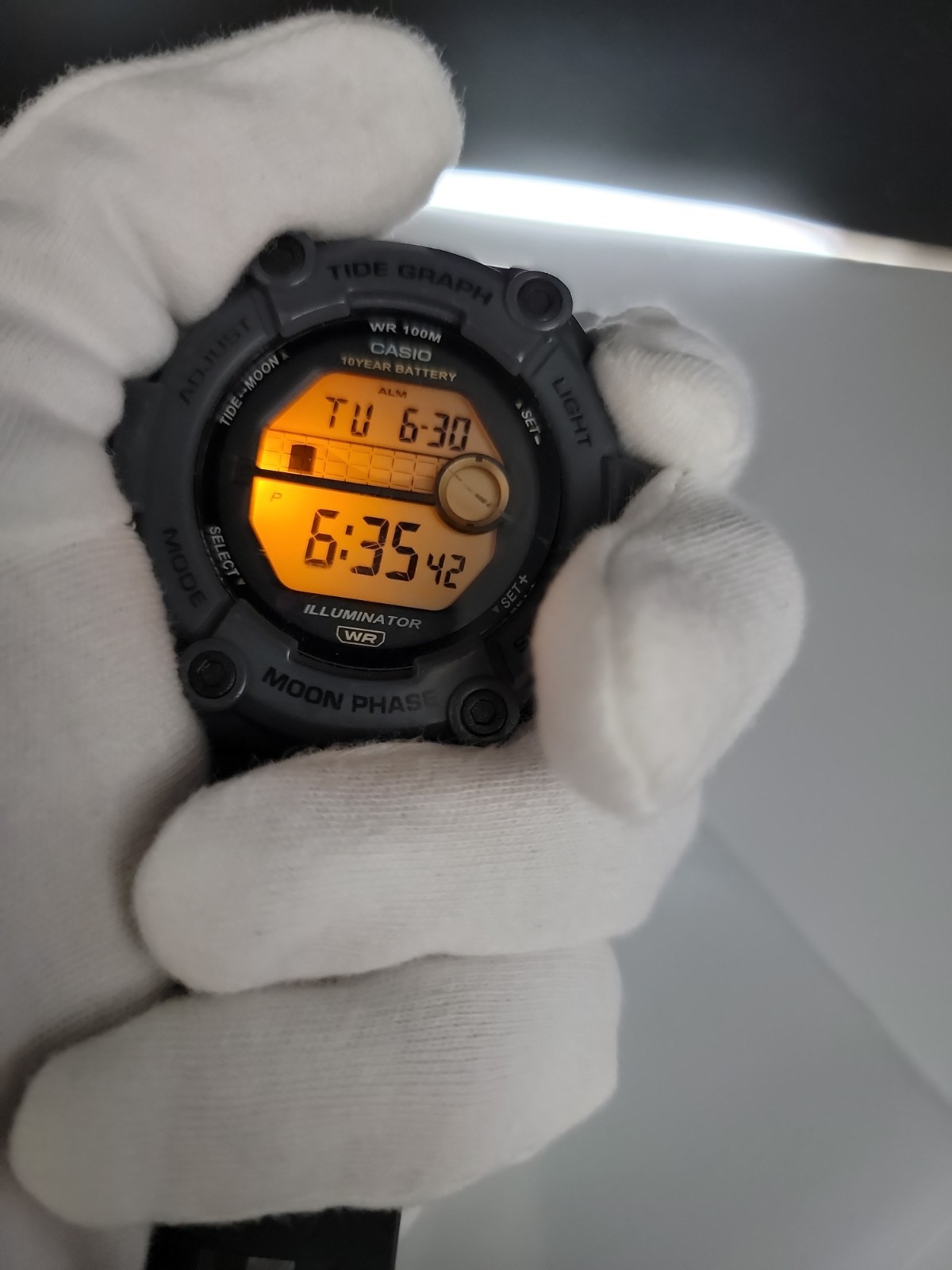 Casio 3507 Men Digital Watch 51mm Moon Phase Gray Plastic Band 5.75″-8.75″, Runs