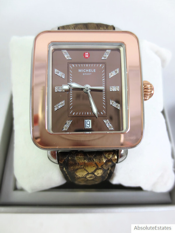 Michele Deco Sport Two Tone Rose Gold Silver Topaz Watch MWW06K000036 Refurb
