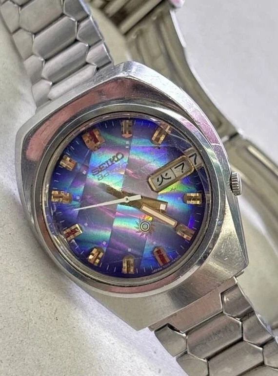Vintage Seiko Advan 7019-7320 Automatic Blue Prism Mosaic Dial Kanji Day Japan