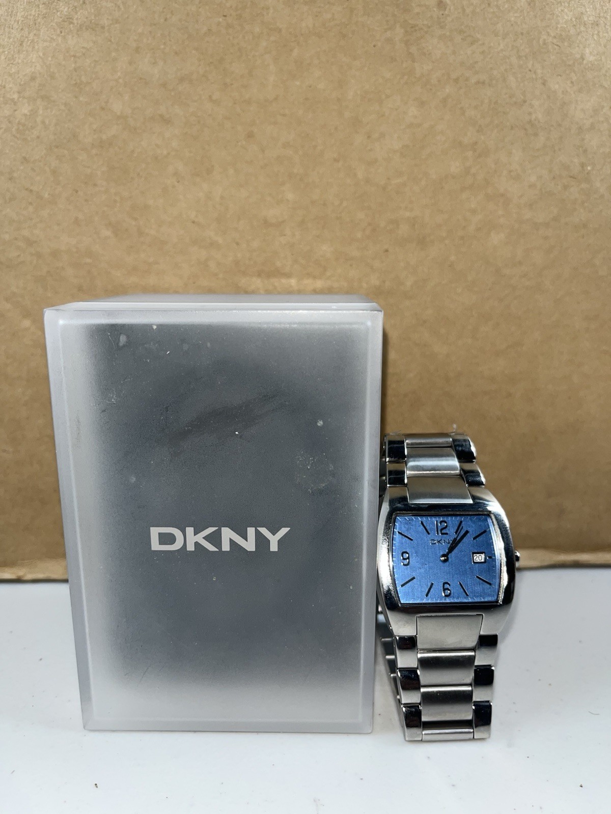 DKNY (NY-1195) SILVER MENS BRACELET WATCH – BLUE FACE- ONCE