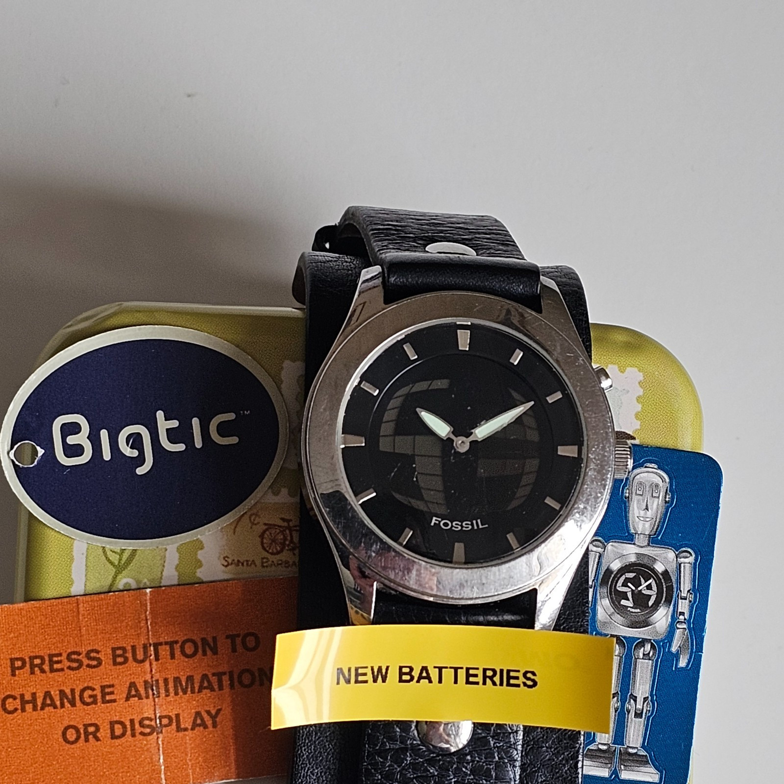 Fossil Big Tic watch mens – fully working, new batteries, with Fossil tin