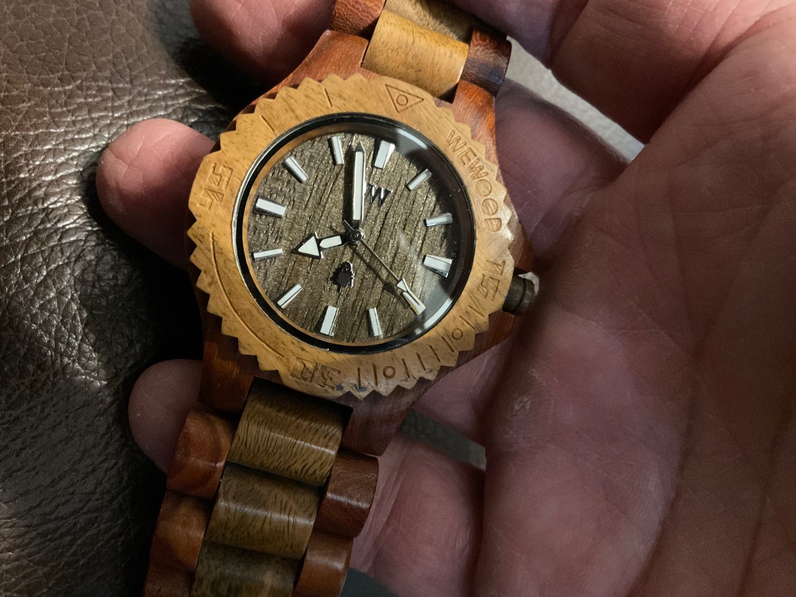 Wewood date mens wood watch new batt fit to 7 1/4 in wrist miyota movement!
