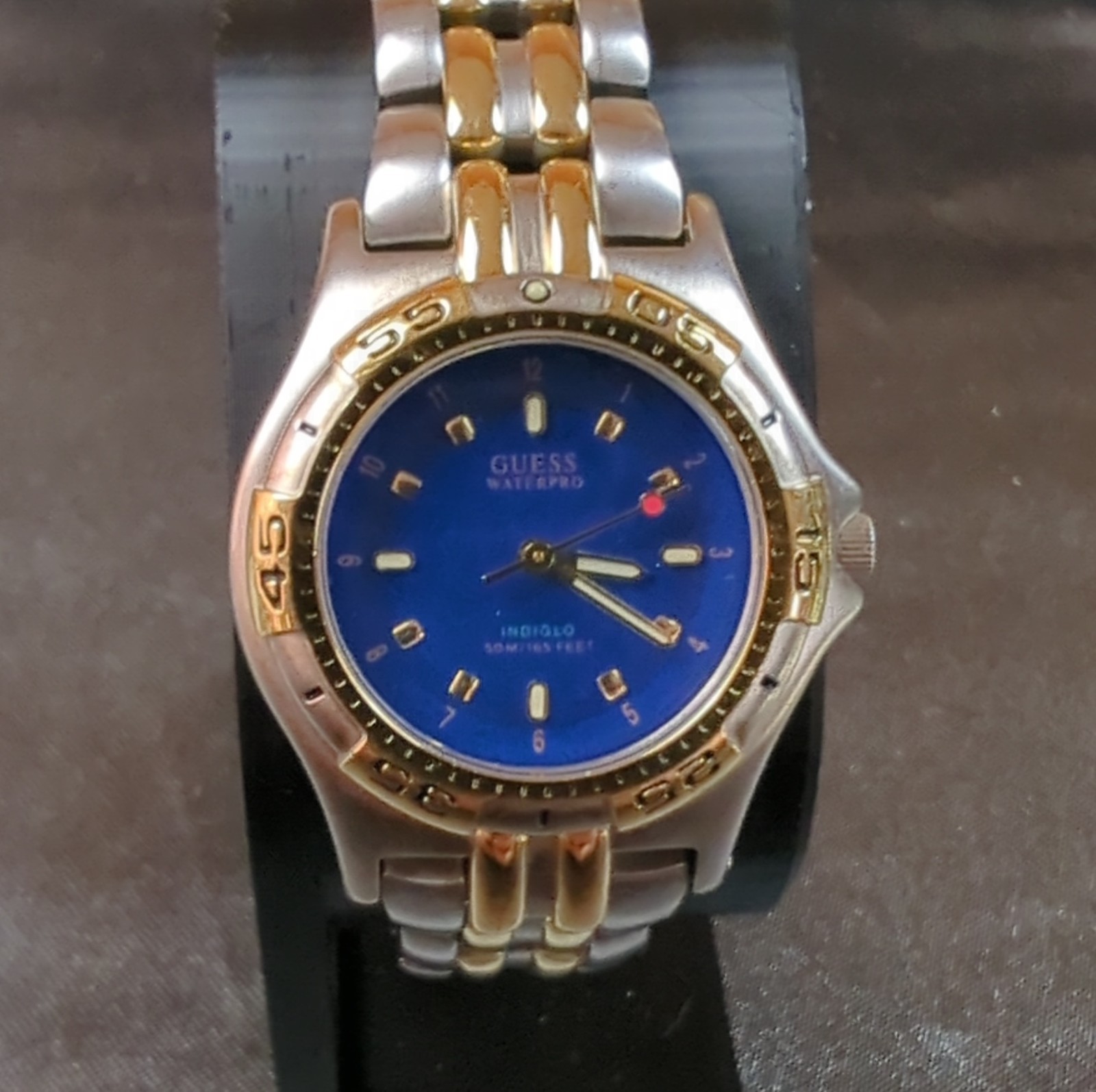GUESS WATERPRO women’s Analog Wristwatch Blue Dial Two-Tone Stainless Band 50M