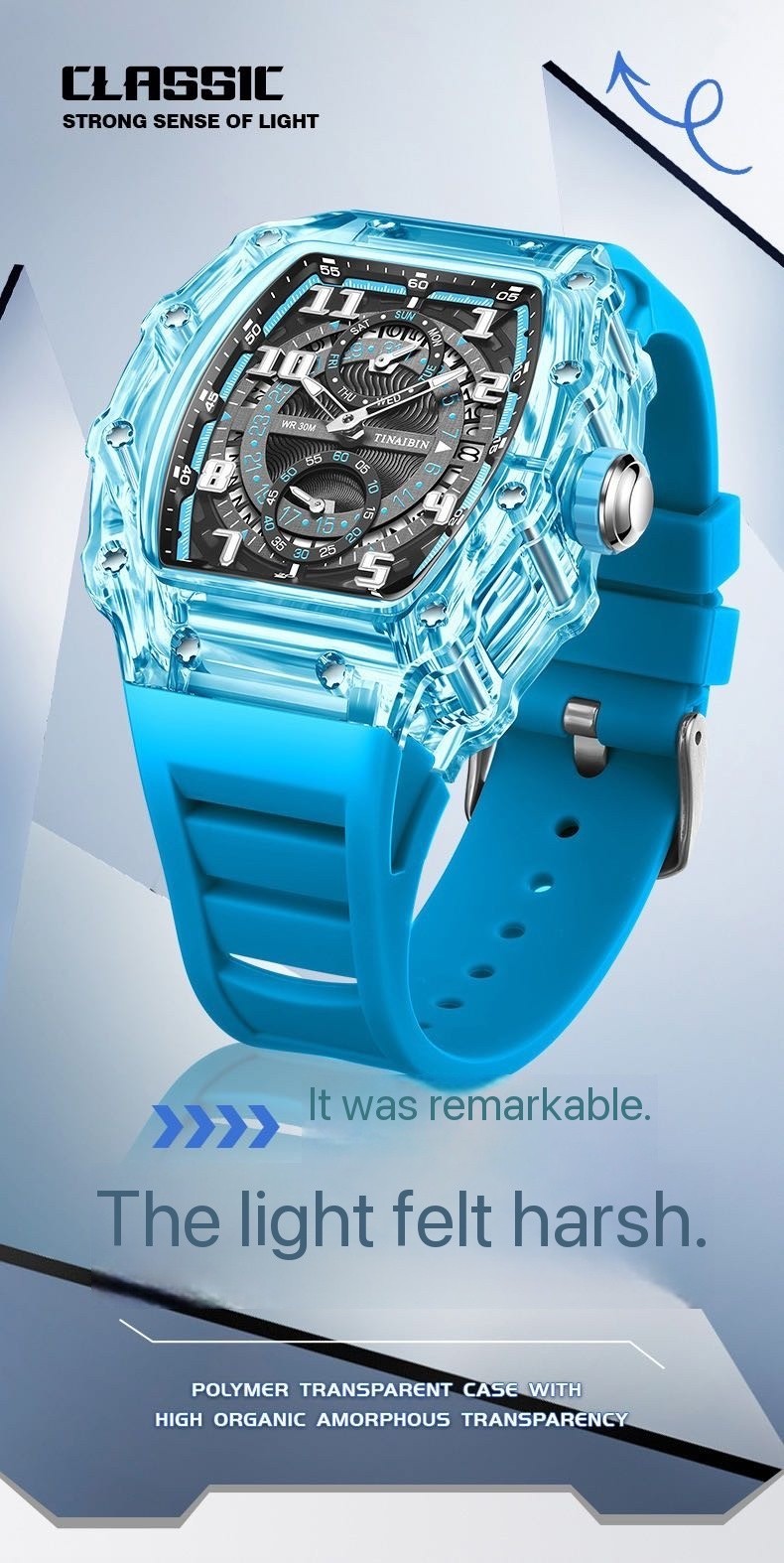 Fashion Luxury Barrel Shape Skeleton Watch Men’s Quartz Sport Watch Rubber Band