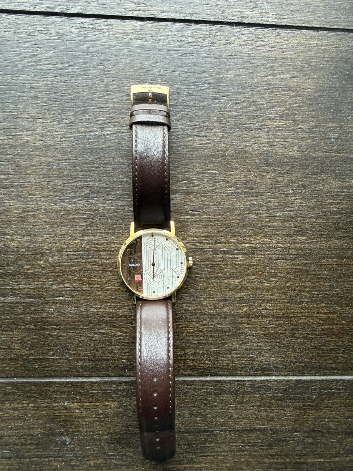 Bulova Frank Lloyd Wright Foundation “April Showers, 1927” Watch w/Leather Strap