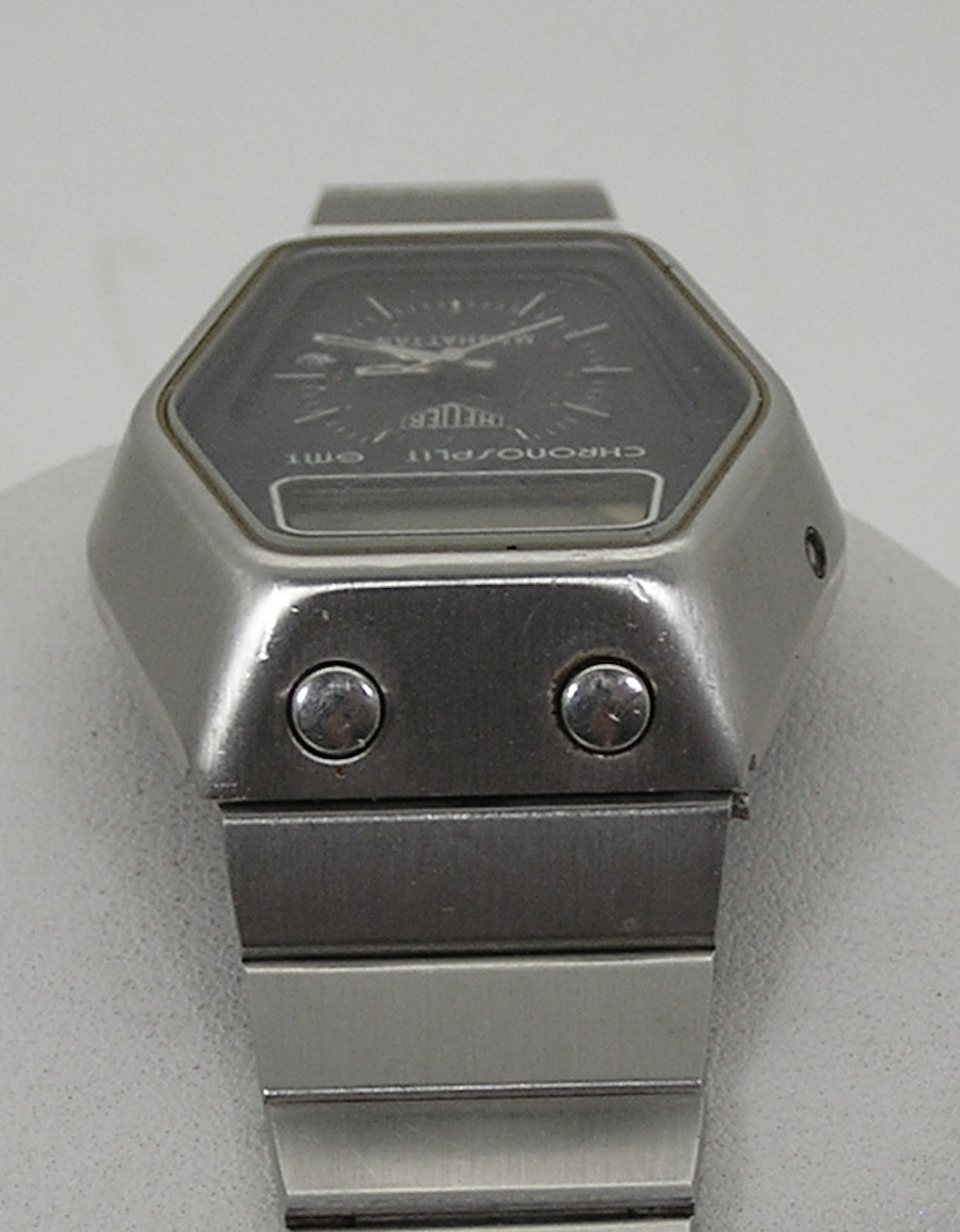 Rare Heuer Leonidas LCD Analog GMT Chronosplit Manhattan Stainless Watch Repair