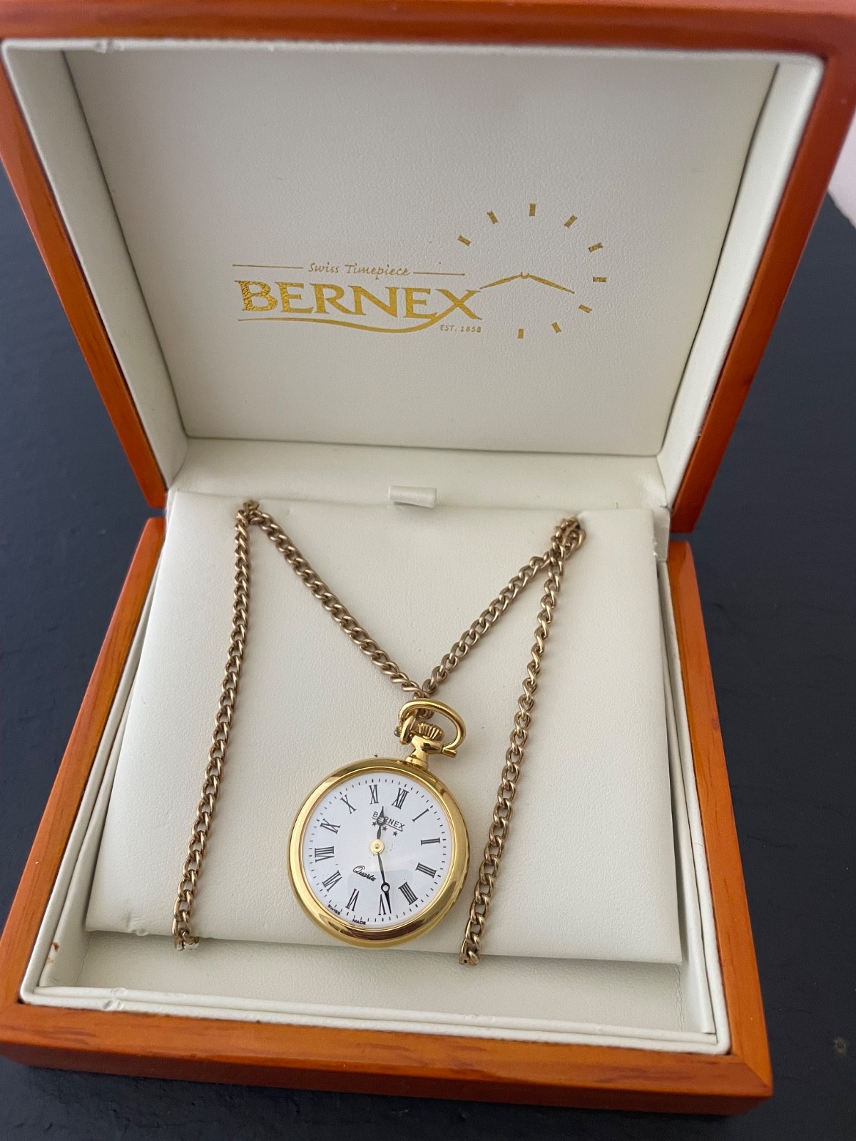 RARE Bernex Swiss Quartz Gold-Plated Pocket Watch – Free UK Delivery