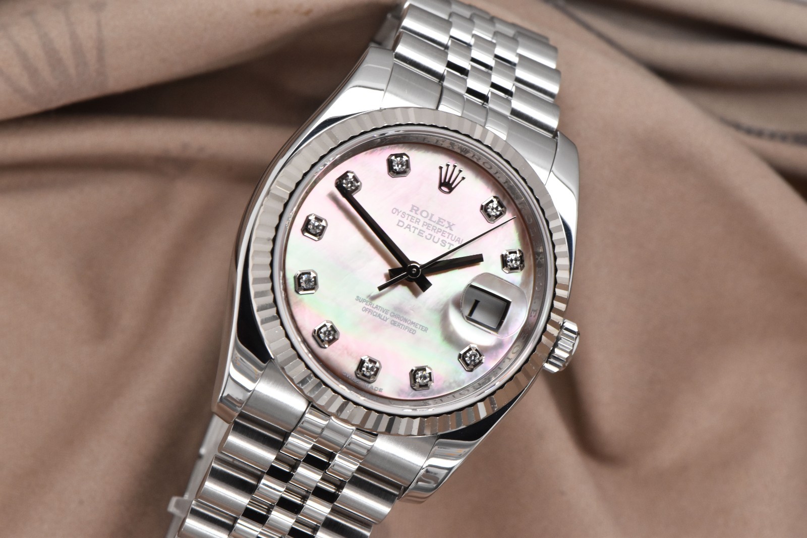 2011 Rolex Datejust 36mm Steel Jubilee Factory Diamond Tahitian MOP Dial 116234