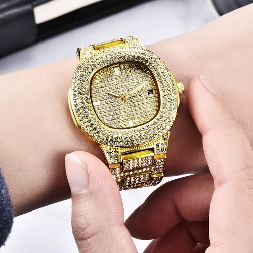 HIP HOP SIMULATED DIAMOND FULL ICED Luxury Date Quartz Watch For Mens Womens