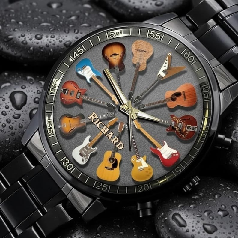 Guitar Watch for Music Lovers, Guitar Watch for Men, Personalized Guitar Stainle