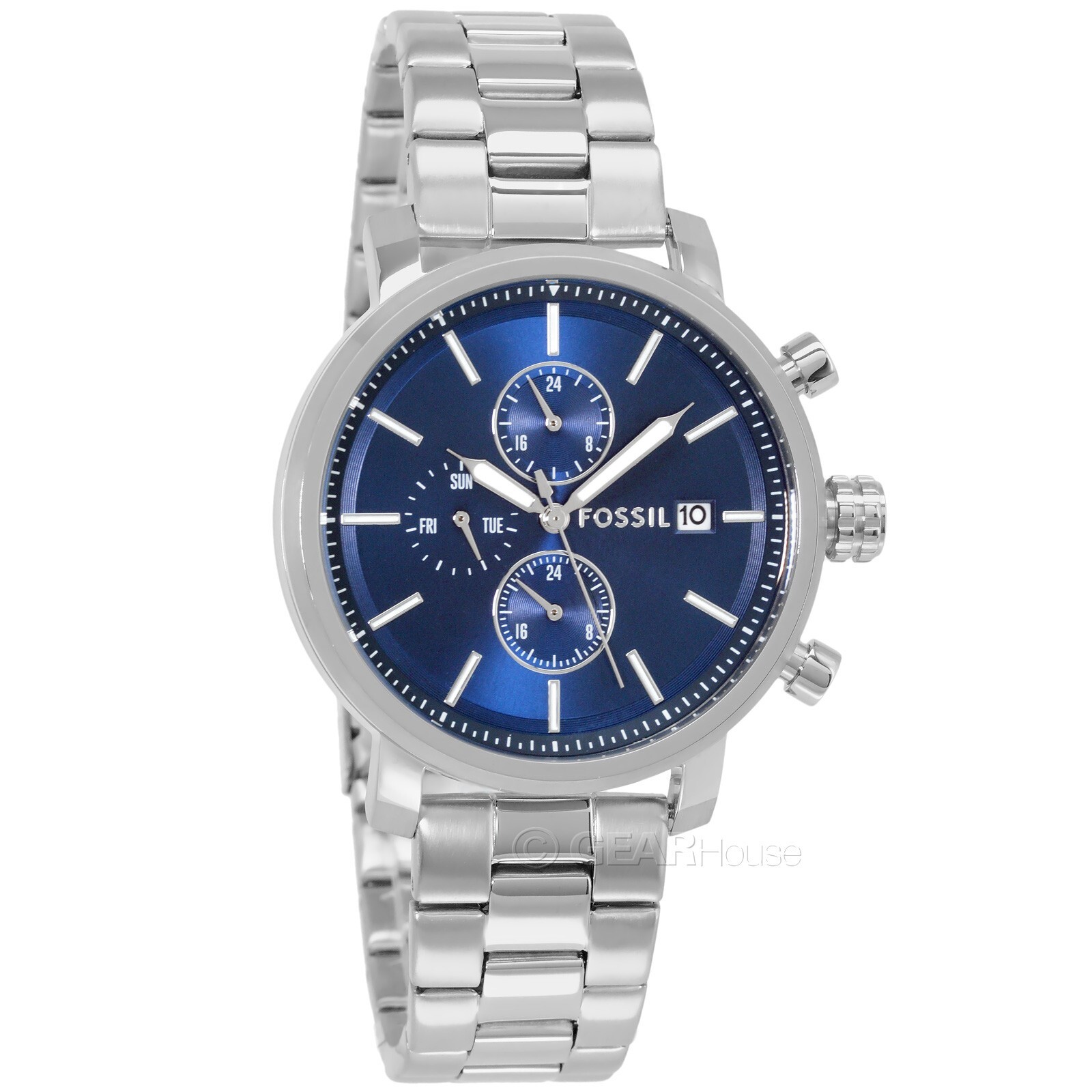 FOSSIL Rhett Mens Dual Time Multifunction Watch, Blue Dial, Stainless Steel Band