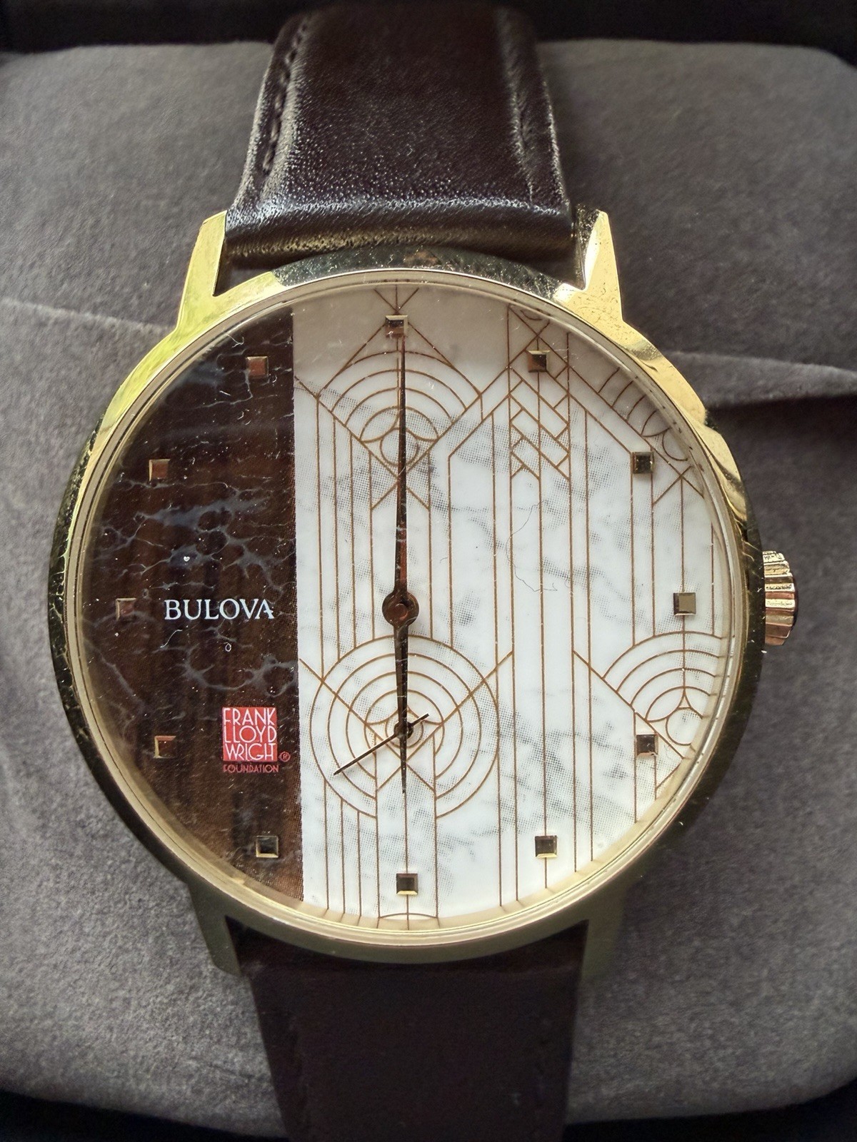Bulova Frank Lloyd Wright Foundation “April Showers, 1927” Watch w/Leather Strap